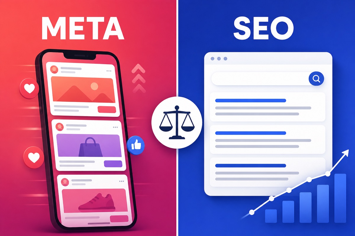 Meta reklama ar SEO? Ką pasirinkti 2026 m. – straipsnio viršelio paveikslėlis